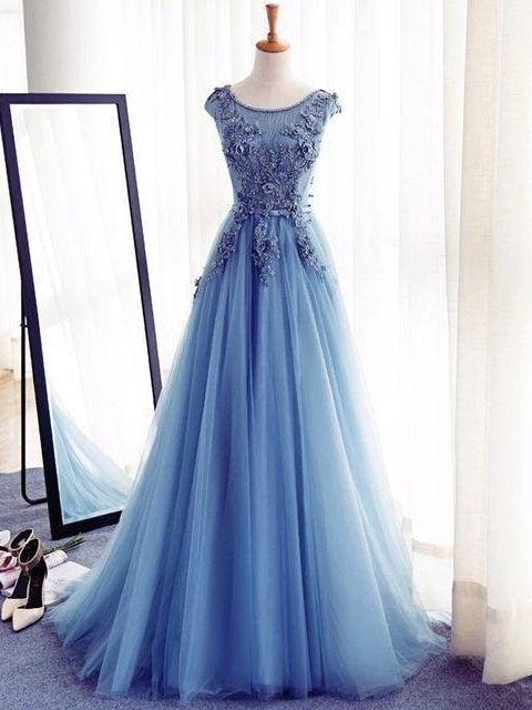Blue Prom Dress,Modest Prom Dress,Robe ...
